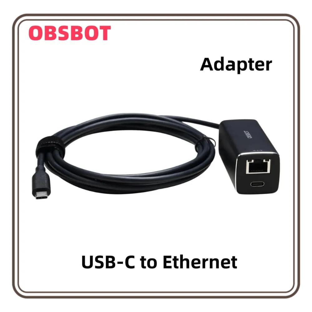 Adattatore OBSBOT da USB-C a Ethernet 10/100 Mbps con supporto Power Over Ethernet (PoE) e doppia interfaccia Ethernet USB-C per Tail Air PC