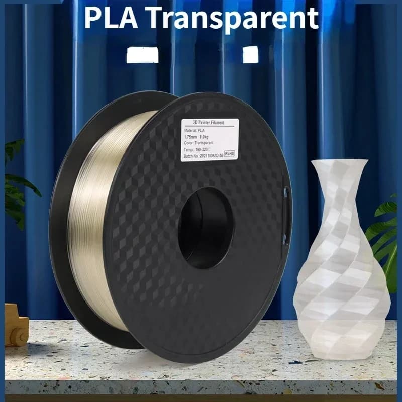 PLA transparent, fully wounded 3D printing filament, dimensional accuracy +/- 0.02 mm, suitable for most FDM printers, 1 kg