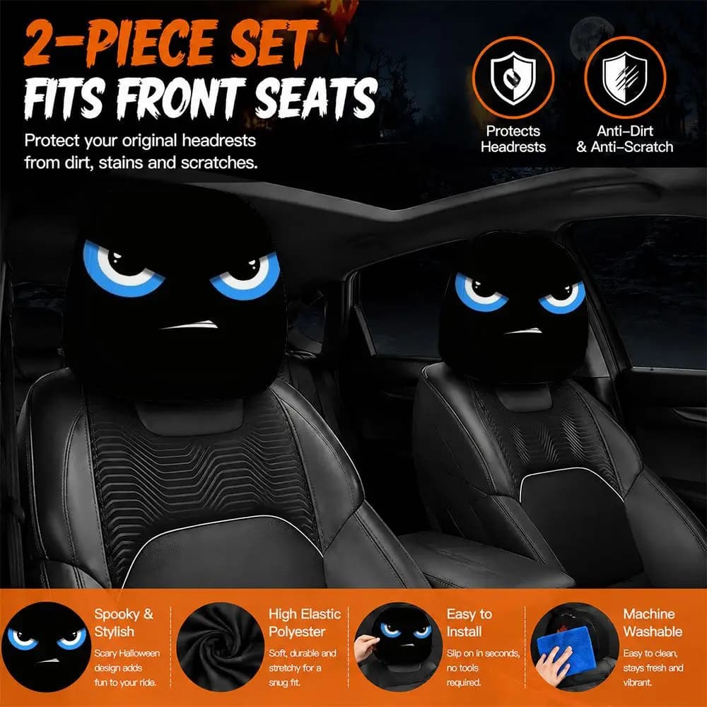 Angry Blue Eyes Car Headrest Cover Pouting Mouth Universal Fit Auto Seat Pillow Car Interior Decoration For SUV Suit Adults