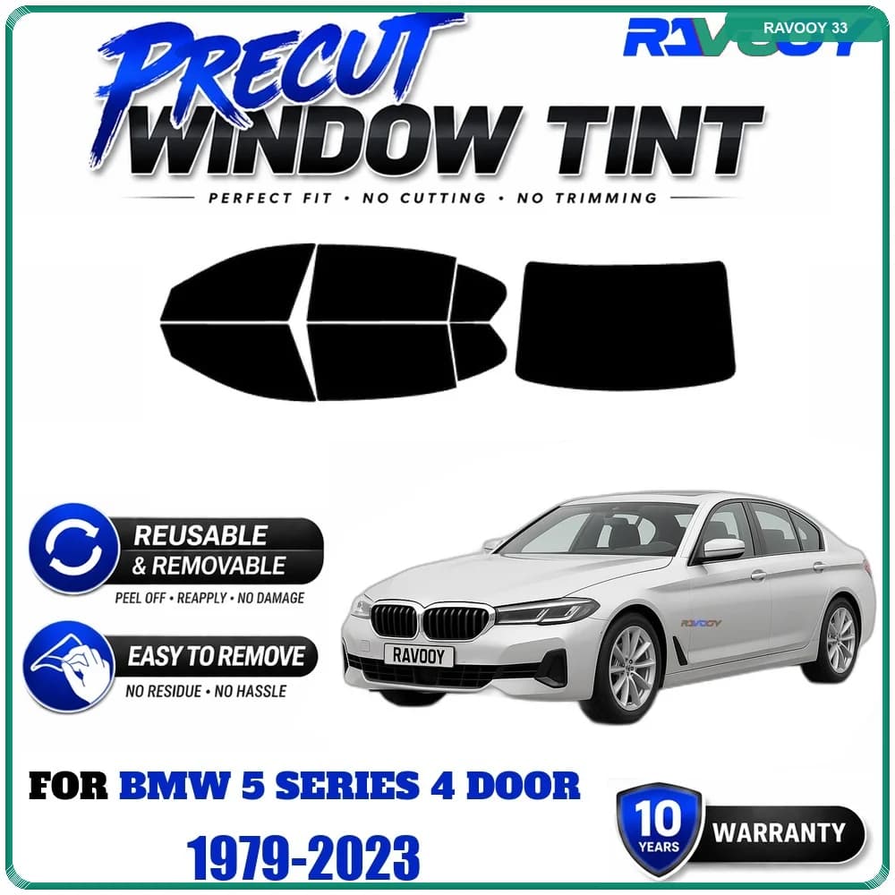 RAVOOY Precut Window Tint, Reusable Removable EPU Film, Custom Fit for Bmw 5 Series 4 Door 1979-2023, UV Heat Protection