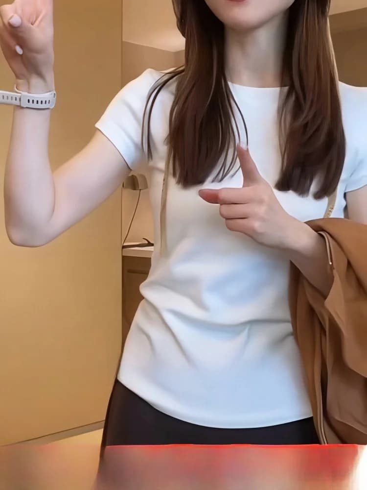 Slimming Short Sleeve round Neck T-Shirt Women's Inner Wear White Meat Concealing Commute Style Korean Version Standard Fit