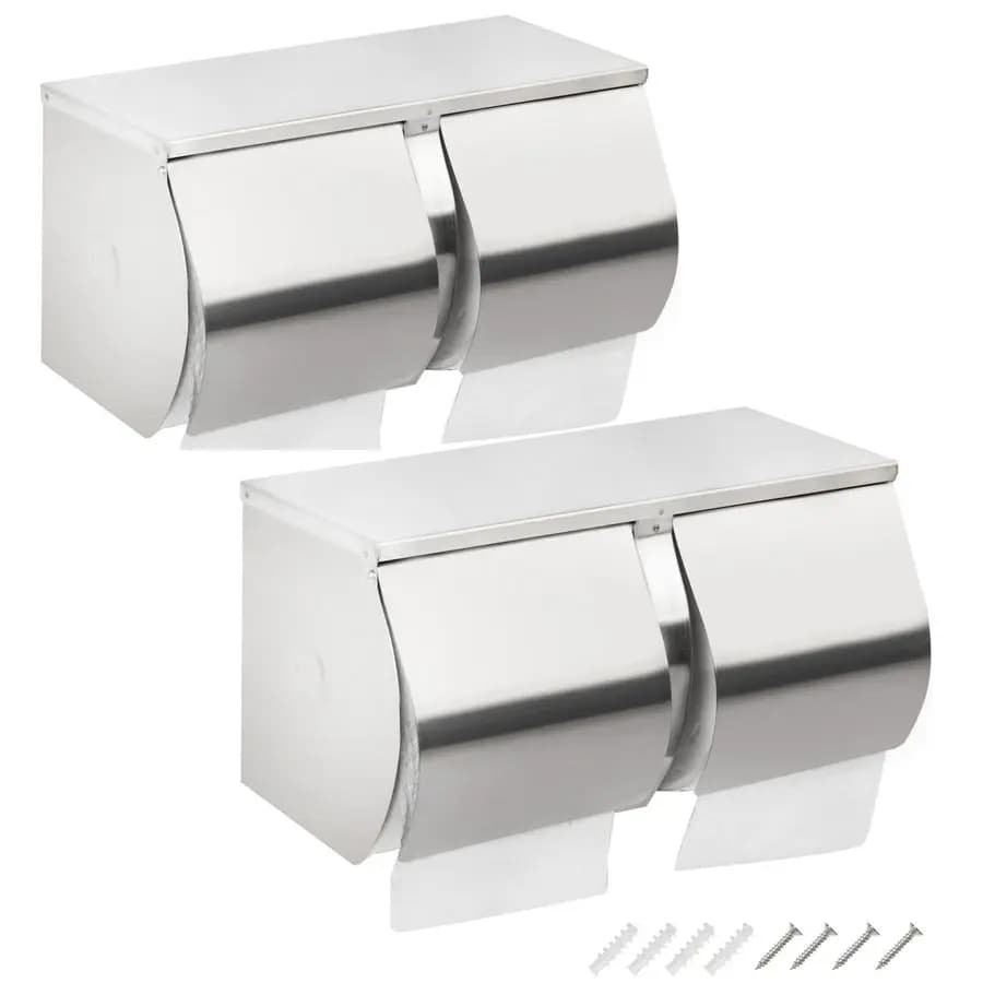 Dispenser porta carta igienica doppio rotolo con ripiano portaoggettiCommerciale porta carta igienica in acciaio inossidabile da 2 rotoli lato a lato D