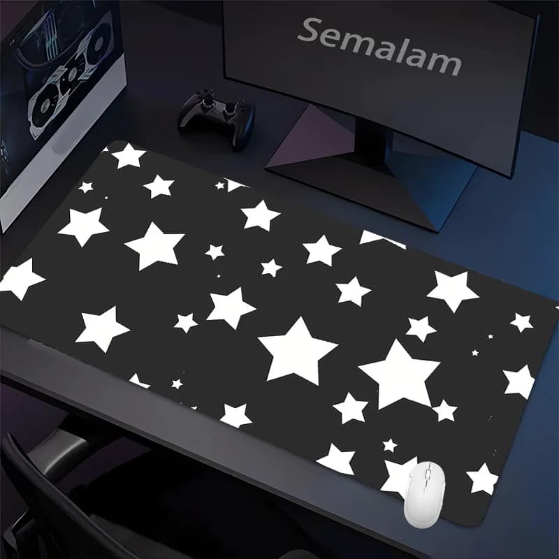 Tappetino per Mouse XXL con Stampa Cartoon White Star, Base Antiscivolo in Gomma, Lavabile, per Gaming, Ufficio e Tablet