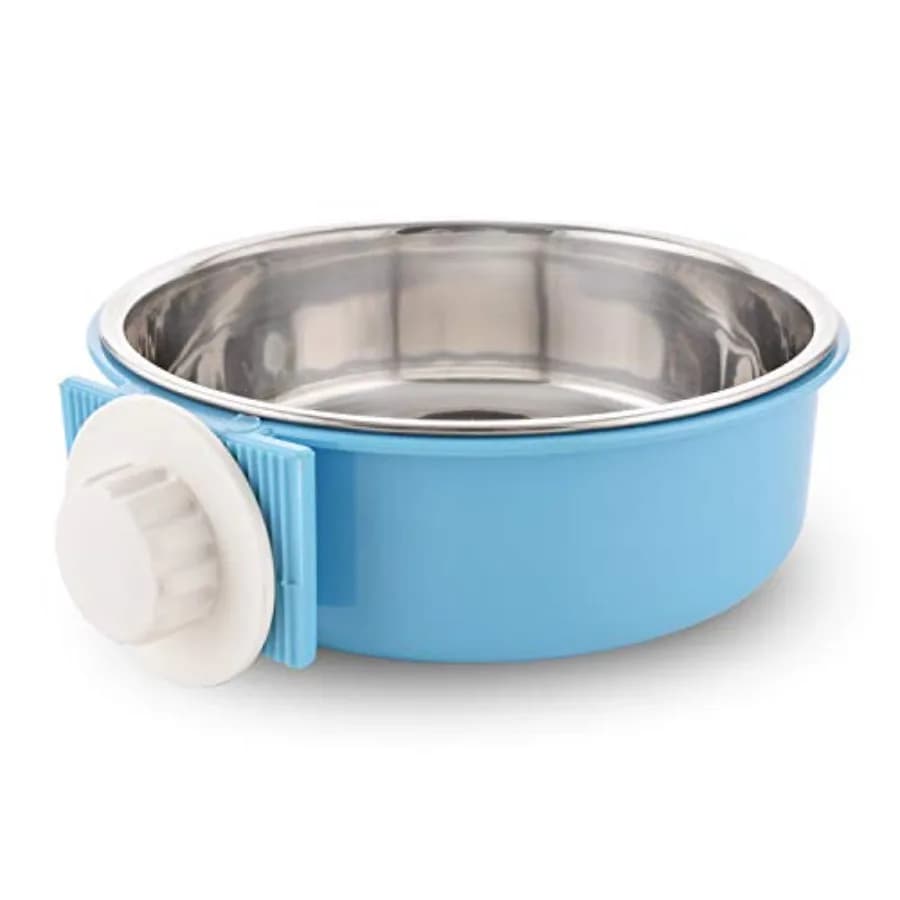 Crate Dog Bowl Removable Stainless Steel Water Food Feeder Bowls Cage Coop Cup for Cat Puppy Bird Pets