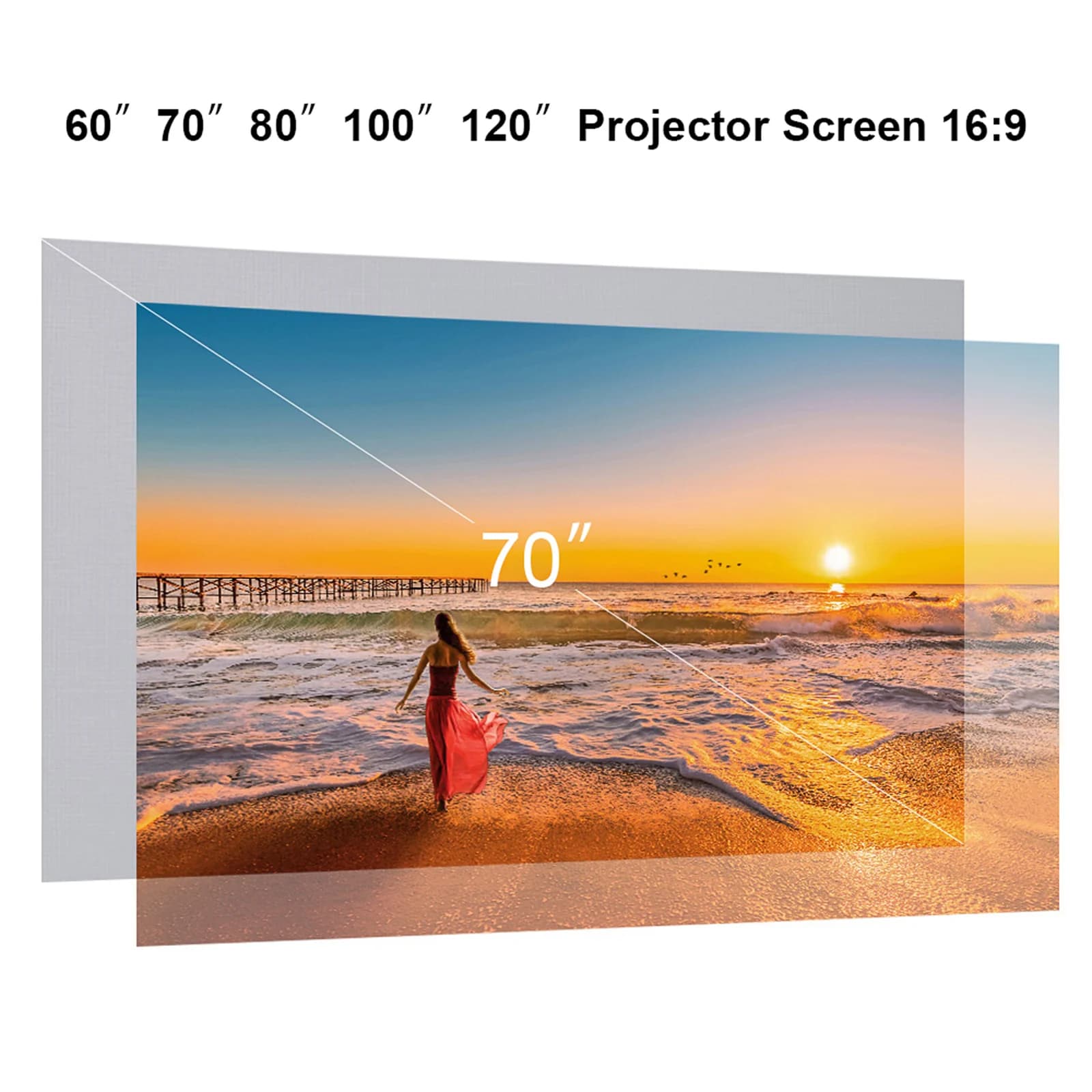 Foldable Projector Screen HD 16:9 Frameless Video Projection Screen Portable Wall Mounted for Home Office Theater Movies