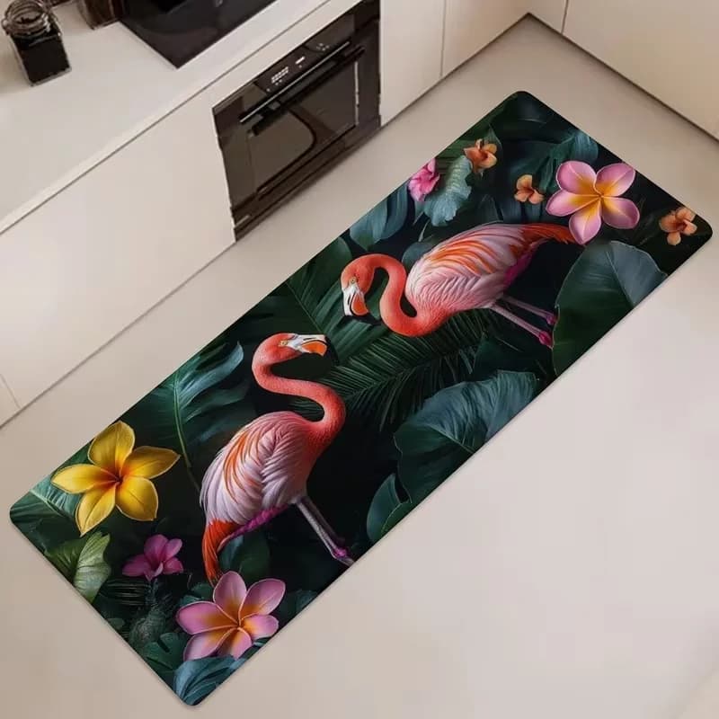 Tropical Flamingo Floral Long Runner Rug Exotic Palm Leaf Plumeria Print Non Slip Floor Mat Bohemian Indoor Decoration Carpet