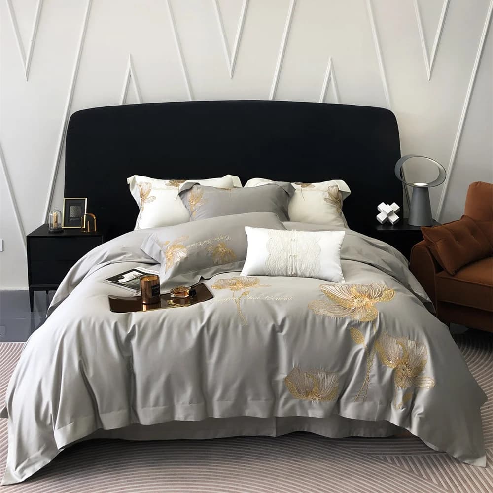 Set of bed linen in Egyptian cotton 100CR luxury embroidery duvet double bed flat sheets in pure cotton and pillowcase Set of bed