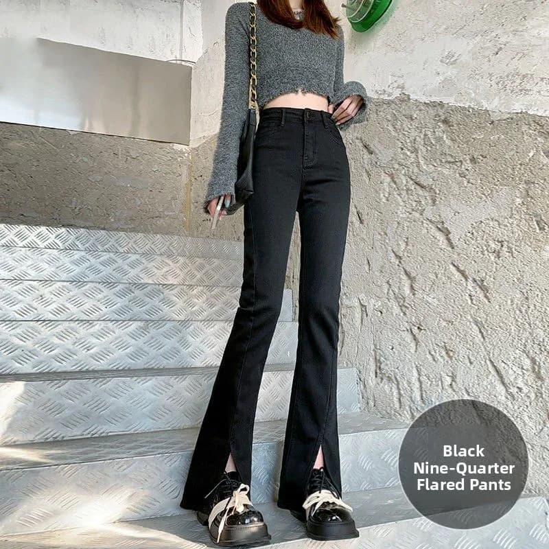 Jeans a Vita Alta Slim Fit Micro Flare da Donna, Nuovi Modelli Primaverili/Autunnali Sottili, Taglie Piccole, Casual in Misto Cotone Denim