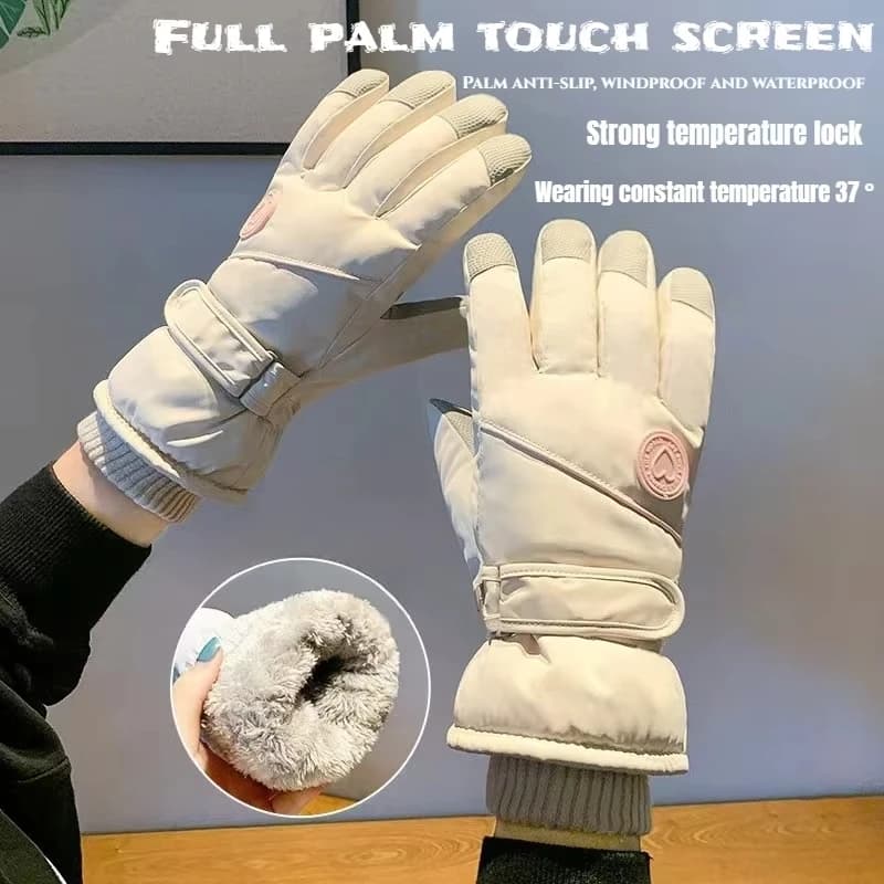 Guanti da sci per donna invernali ciclismo all'aperto antivento e resistenti al freddo con guanti touch screen antiscivolo con isolamento in velluto spesso