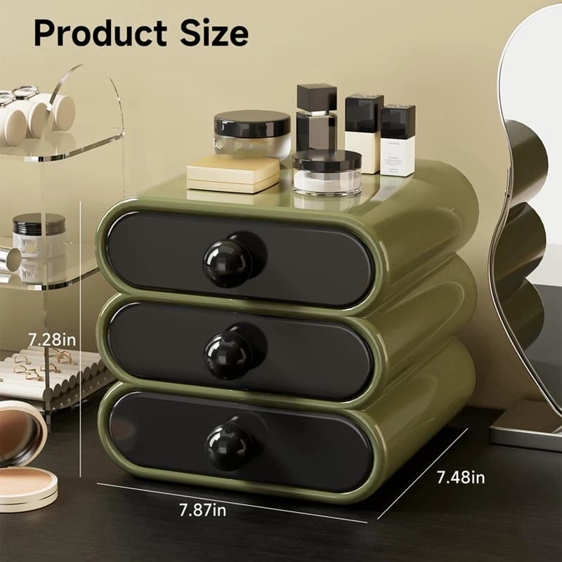 Organizzatore con 3 Cassetti, Set Compatto per Vanity e Trucchi, Scatola Portaoggetti per Bagno, Dormitorio, Scrivania, Ufficio
