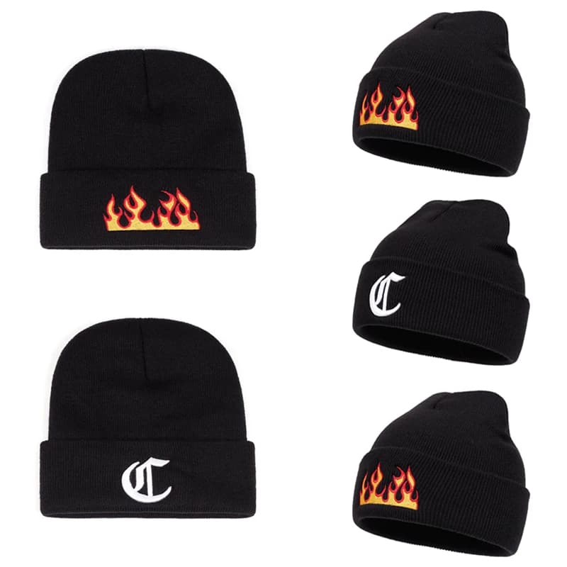 2026 New Bean Hat Flame Gothic Letter C Embroidered Knitted Hat Daily Commuting Decoration Hat Hip Hop Hat Unisex Borderless Hat