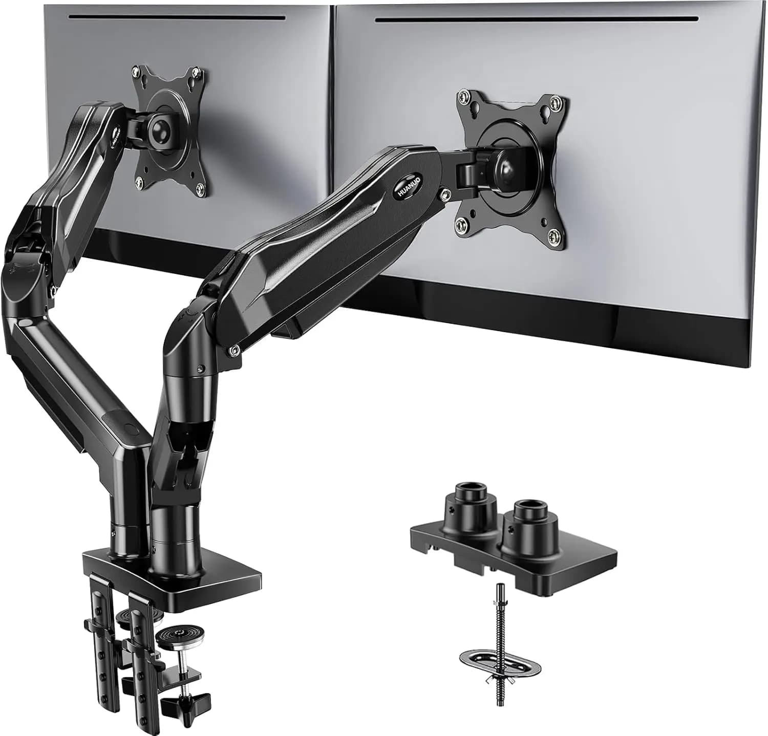 Supporto per doppio monitor, braccio a molla a gas completamente regolabile per schermi da 13-32 pollici, VESA 75/100 mm, supporta 4,4-19,8 libbre ciascuno