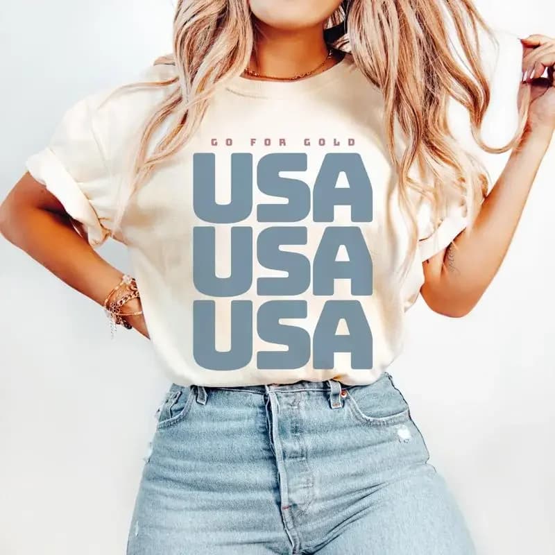 Maglietta USA Giochi Estivi per Atleti Americani, T-shirt Patriottica 'Lets Go America' per Donne