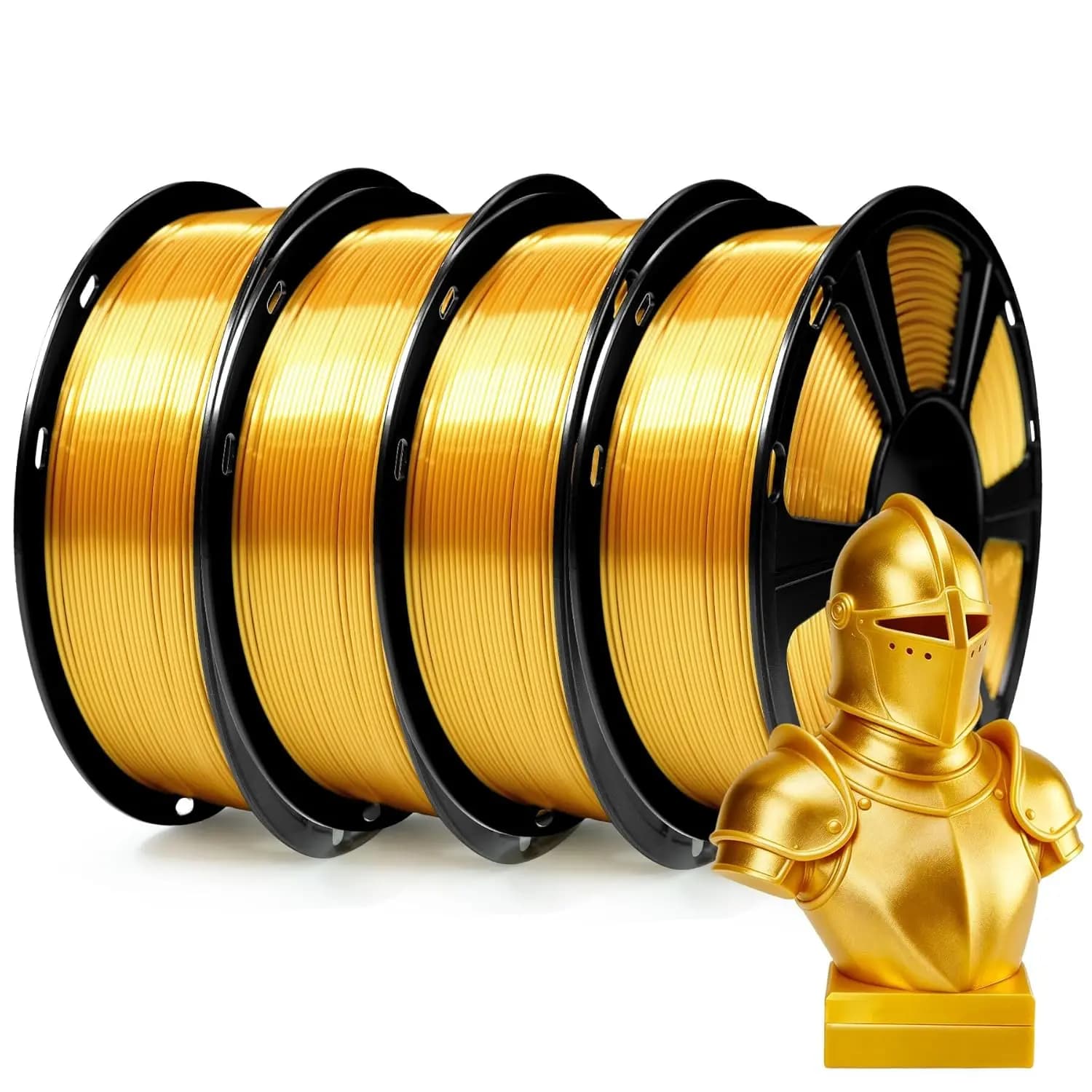 4KG Silk Gold PLA Filament 1.75mm, 3D Printer Shiny Silk Filament, 4 Spools (2.2lbs Each), Dimensional Accuracy +/- 0.02mm, Fit Most FDM Printer