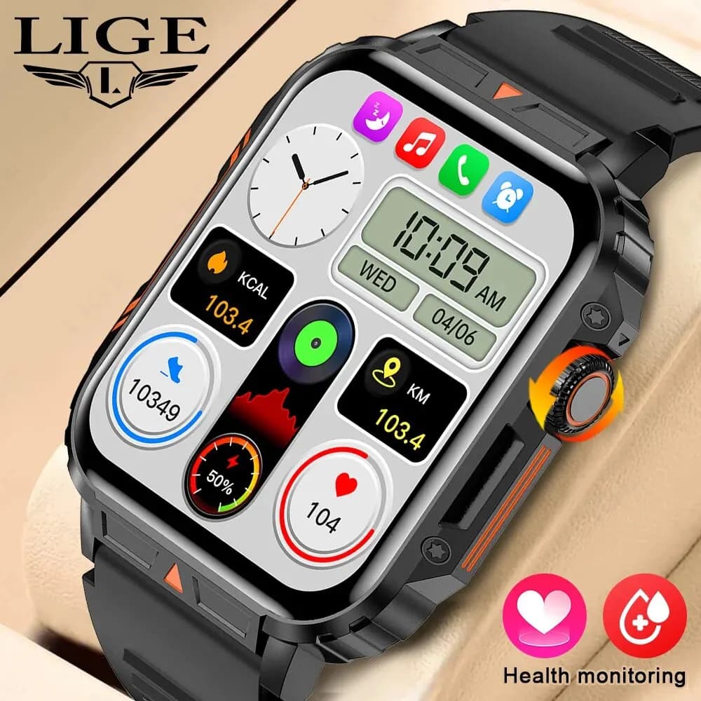 LIGE Smartwatch Schermo da 1.95 pollici Monitoraggio della salute Orologi IP68 Impermeabile Sport Fitness Smart Watch per uomo Donna Reloj Hombre