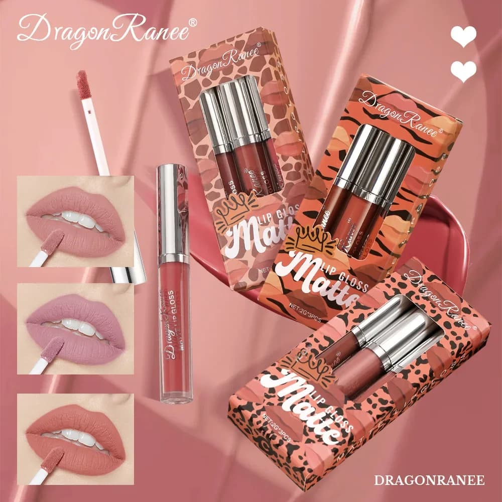 3 packs non-stick matte lip glossy set Liquid lipstick gift wrap Set of 3 colors for lips with comfortable and durable matt finish