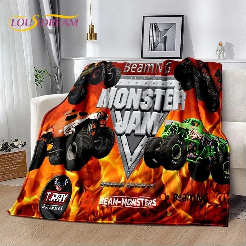 Monster Truck 3D Monster Jam Cartoon Soft flanella coperta per letto camera da letto divano Picnic, coperta per il tempo libero all'aperto pisolino regalo