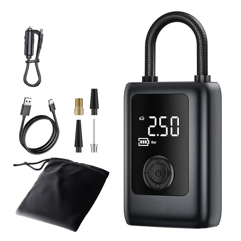 Compressore d'Aria Portatile Wireless con Batteria Integrata da 4000mAh, Pompa ad Alta Pressione per Veicoli, Moto e Biciclette
