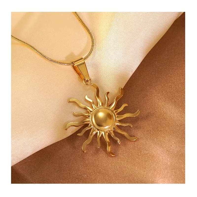 Set di Collana e Orecchini a Girasole in Acciaio Inossidabile, Collana da Clavicola e Orecchini a Girasole alla Moda, Stile Lusso Leggero