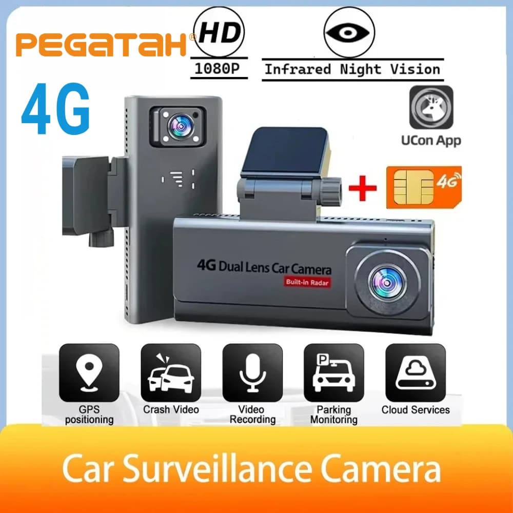 Telecamera di Sorveglianza Auto 4G a Doppia Lente, Dashcam con Rilevamento Umano, Monitoraggio Parcheggio 24/7 a 360°, Visualizzazione Remota in Tempo Reale, Alimentazione ACC