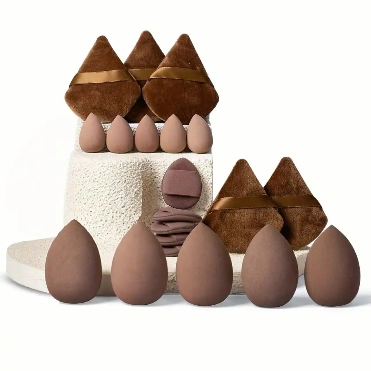 20pcs Makeup Sponge Set Teardrop Beauty Blender + Triangle Velvet Powder Puff Multi‑shape Cosmetic Foundation Blending Tools Kit