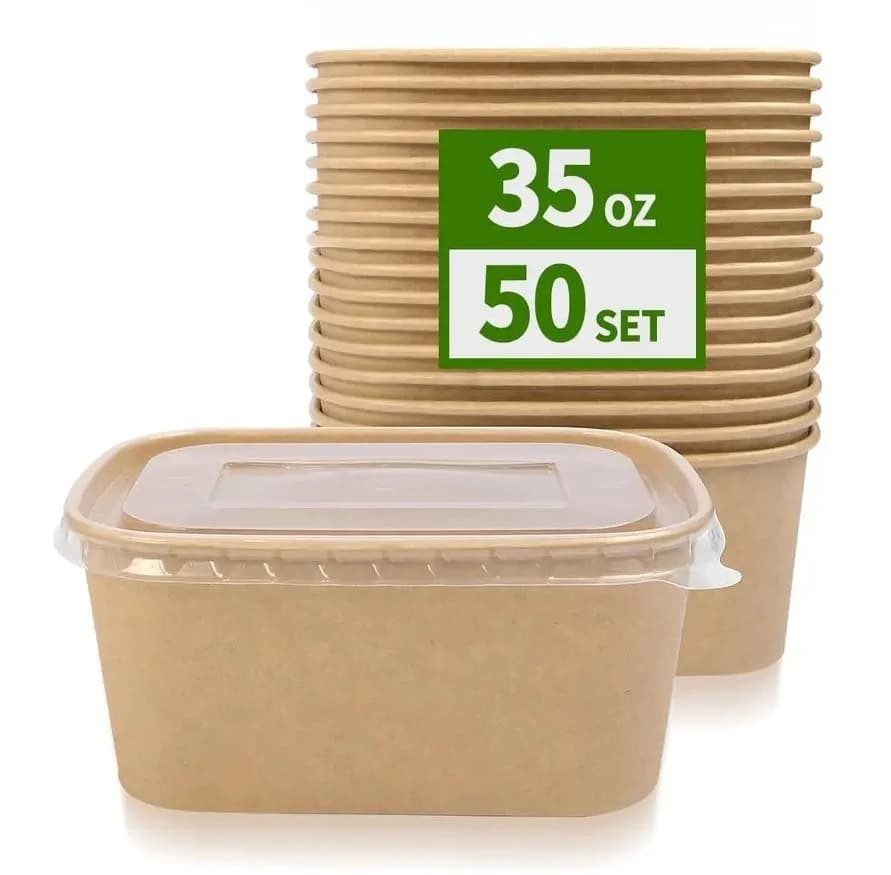 Confezione da 35 Contenitori in Carta per Alimenti con Coperchi, Utilizzabili in Microonde e Congelatore, Contenitori Monouso per Preparazione Pasti e Asporto