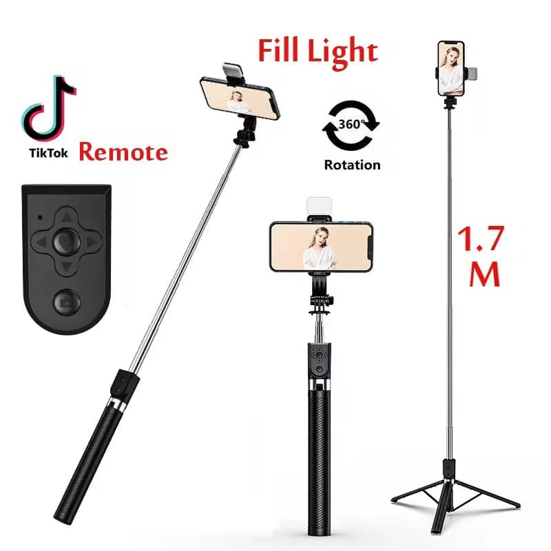 1.67M Lungo Esteso Bluetooth Senza Fili Selfie Stick Live Broacast Supporto Del Basamento Treppiede Pieghevole Con Luce di Riempimento Per Smartphone