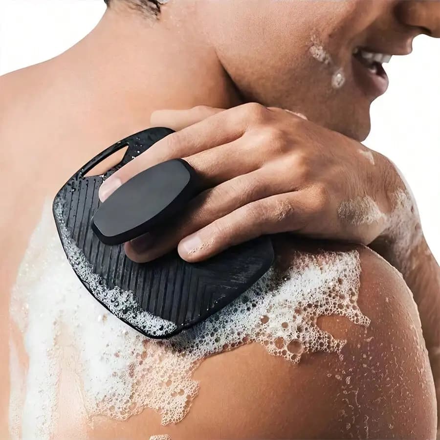 OBOVAY 1pc Silicone Body Scrubber & Soft Body Scrubber For Men | Handheld Shower Brush With Non-Slip Handle, Gentle Exfoliation & Massage | Multi-Scene Use In Bath, Gym, Camping, Travel,Bathroom Storage Organizer (Skin Care, Body Scrub, Exfoliating Gloves
