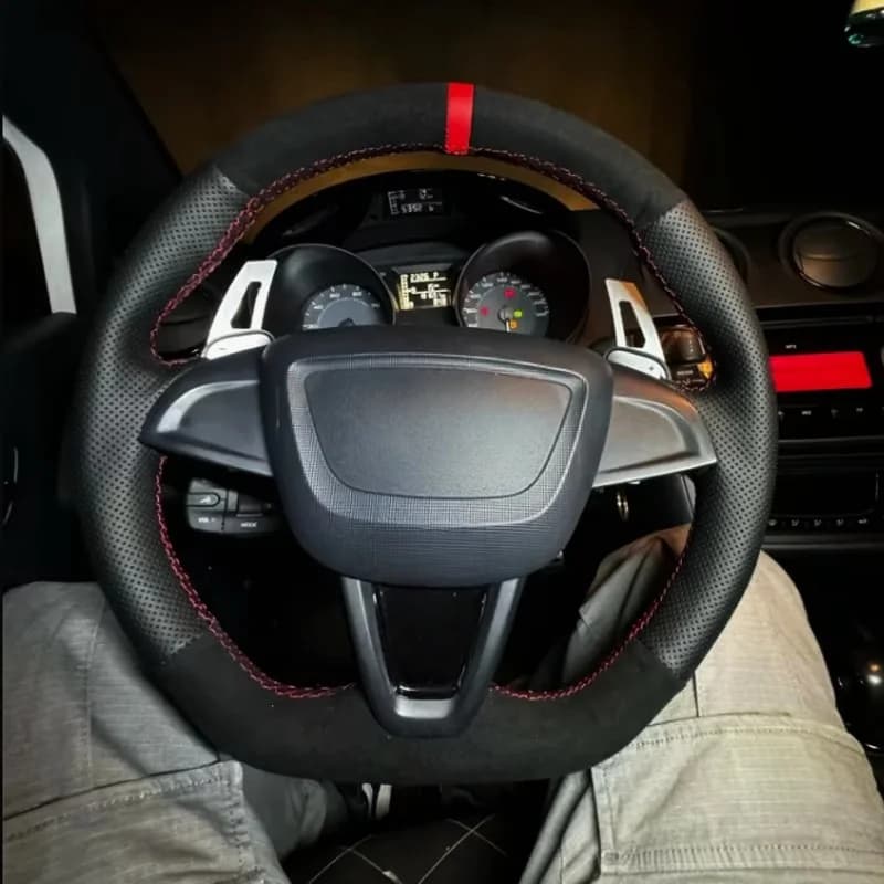 Customization Hand Sewing Black Suede Leather Non-Slip Car Steering Wheel Cover Accessories For Seat Ibiza 6J Mii 2012-2020