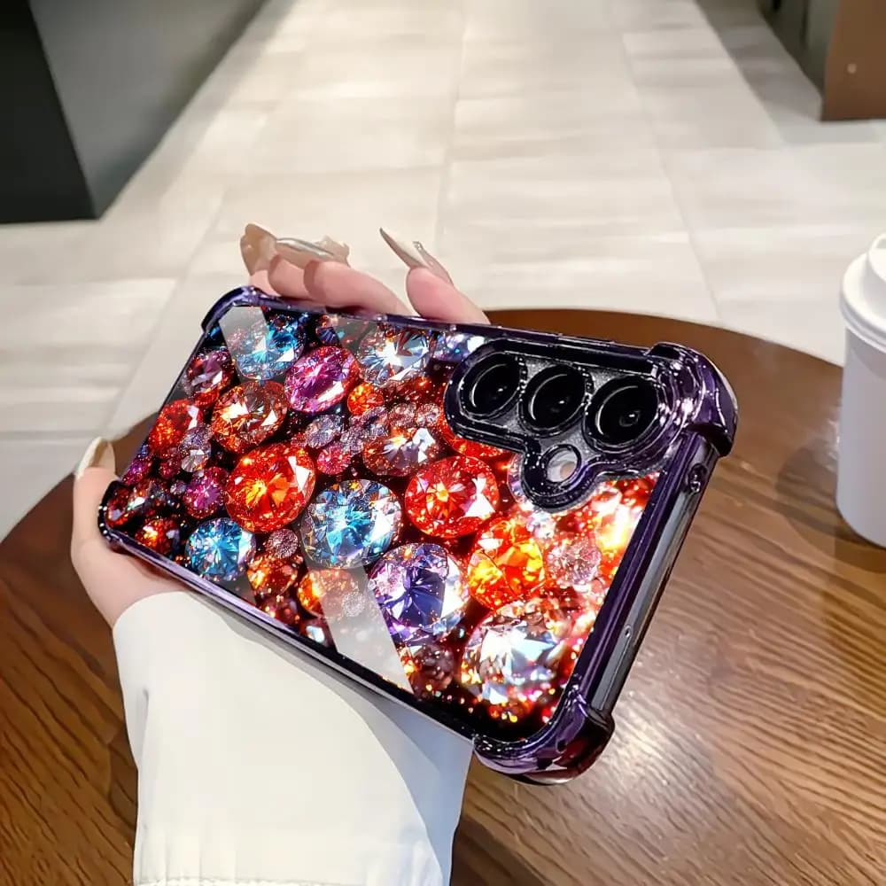 Custodia per tablet e telefono in vetro con gemme di vari colori, bestseller per Samsung Galaxy S26 S25 S24 S23 S22 FE, Ultra, Plus