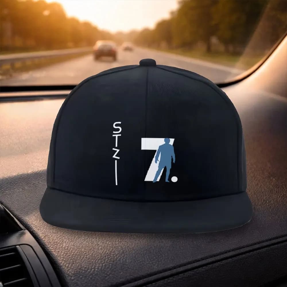 Unisex Classic Flat Brim Baseball Cap Fashionable STZ7 Football Star Design Black Casual Hat Suitable for Outdoor Activities