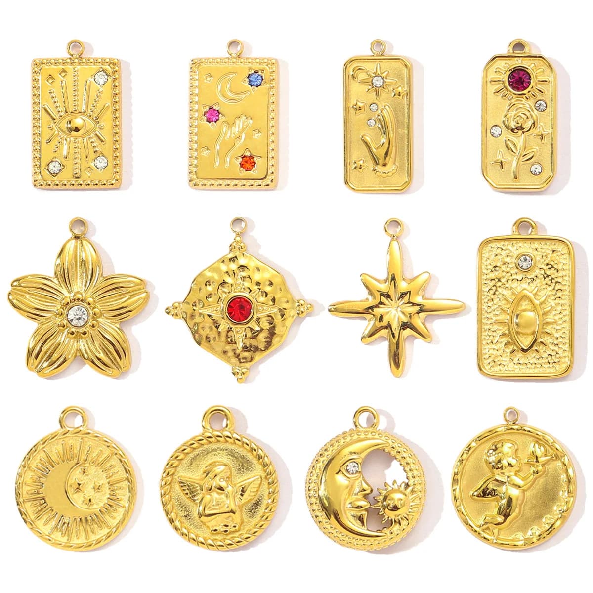 3 pz/lotto Francese Retro Tarocchi Carta In Acciaio Inox Fai Da Te Bracciale Pendenti E Ciondoli Donne Pietra Angelo Fiore Collana Pendenti Mezzaluna Gioielli