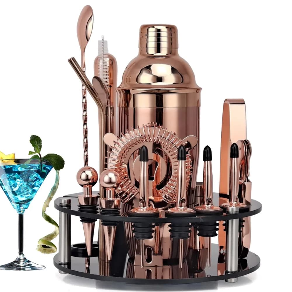 Kit da barista, set di shaker per cocktail con supporto girevole in acrilico. Abito fai da te per la casa per bevande miste Strumenti da bar Martini Regalo perfetto