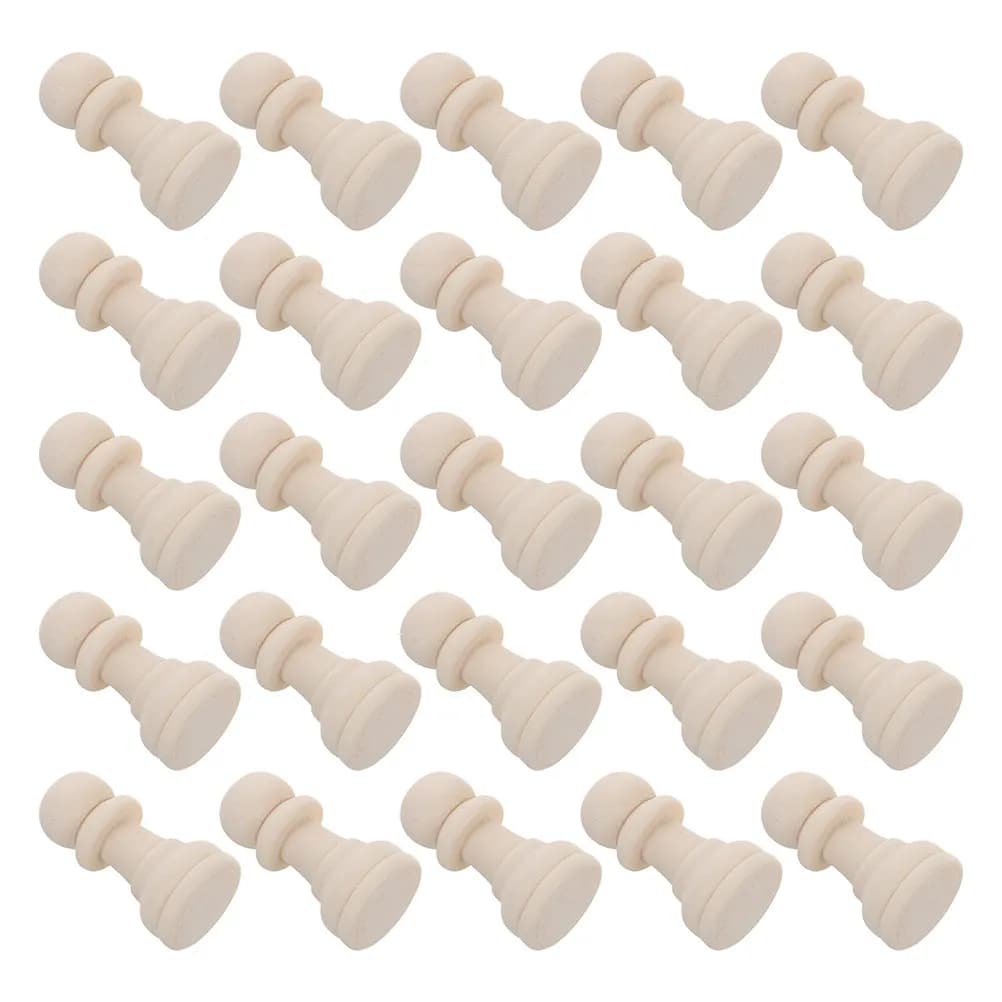 32Pcs Unpainted Wooden Chess Pieces Blank DIY Chess Set Smooth Surface Lightweight Compact Easy Grip Replacement Game