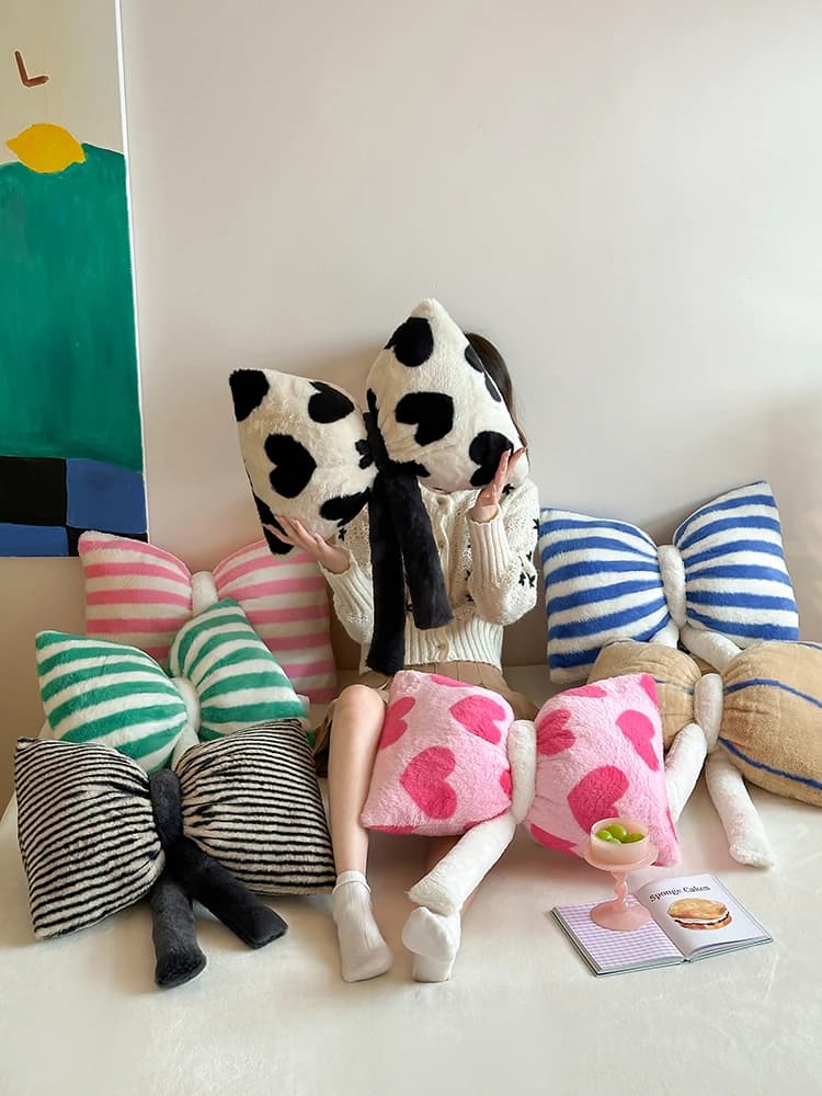 Cuscino Decorativo a Nodo in Pelliccia Sintetica di Coniglio, per Auto, Divano, Finestra, con Supporto Lombare Rimovibile