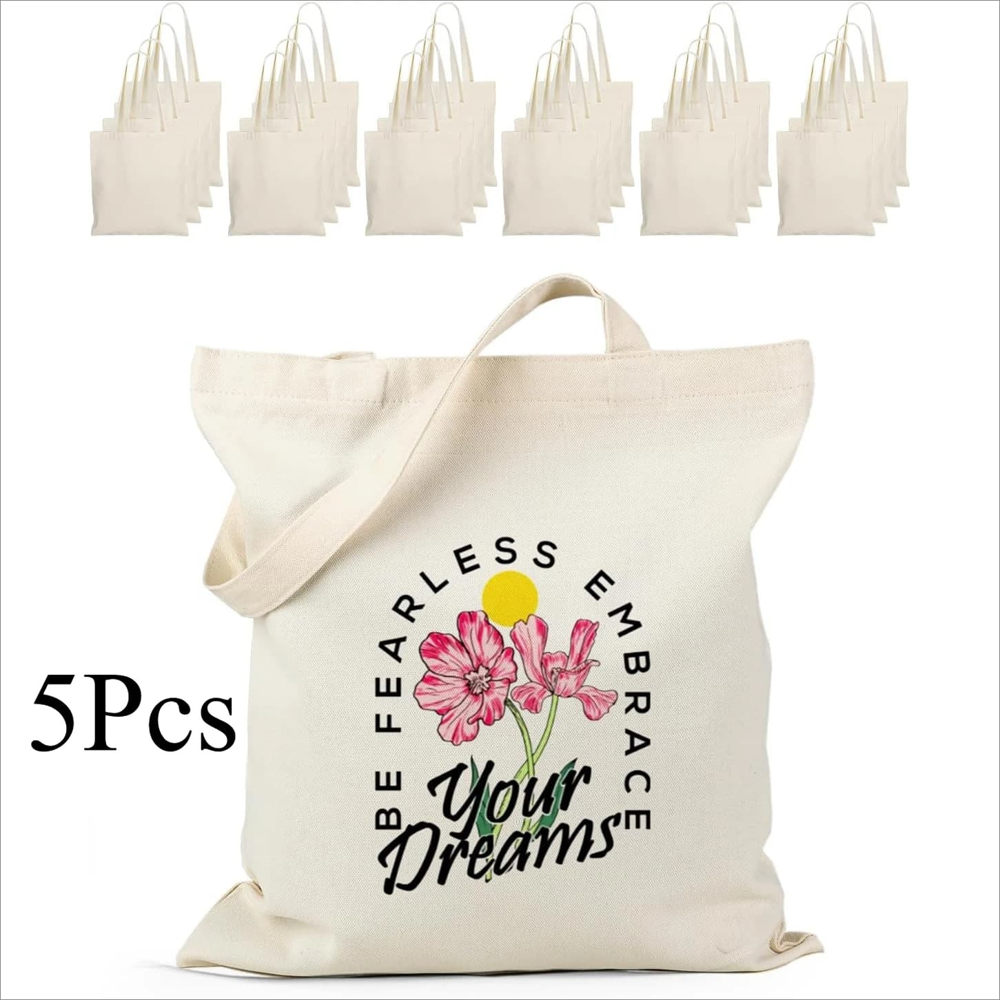 Confezione da 5 borse tote vuote per sublimazione per artigianato fai-da-te, trasferimento di calore, pittura, promozioni, borse per la spesa per eventi e regali