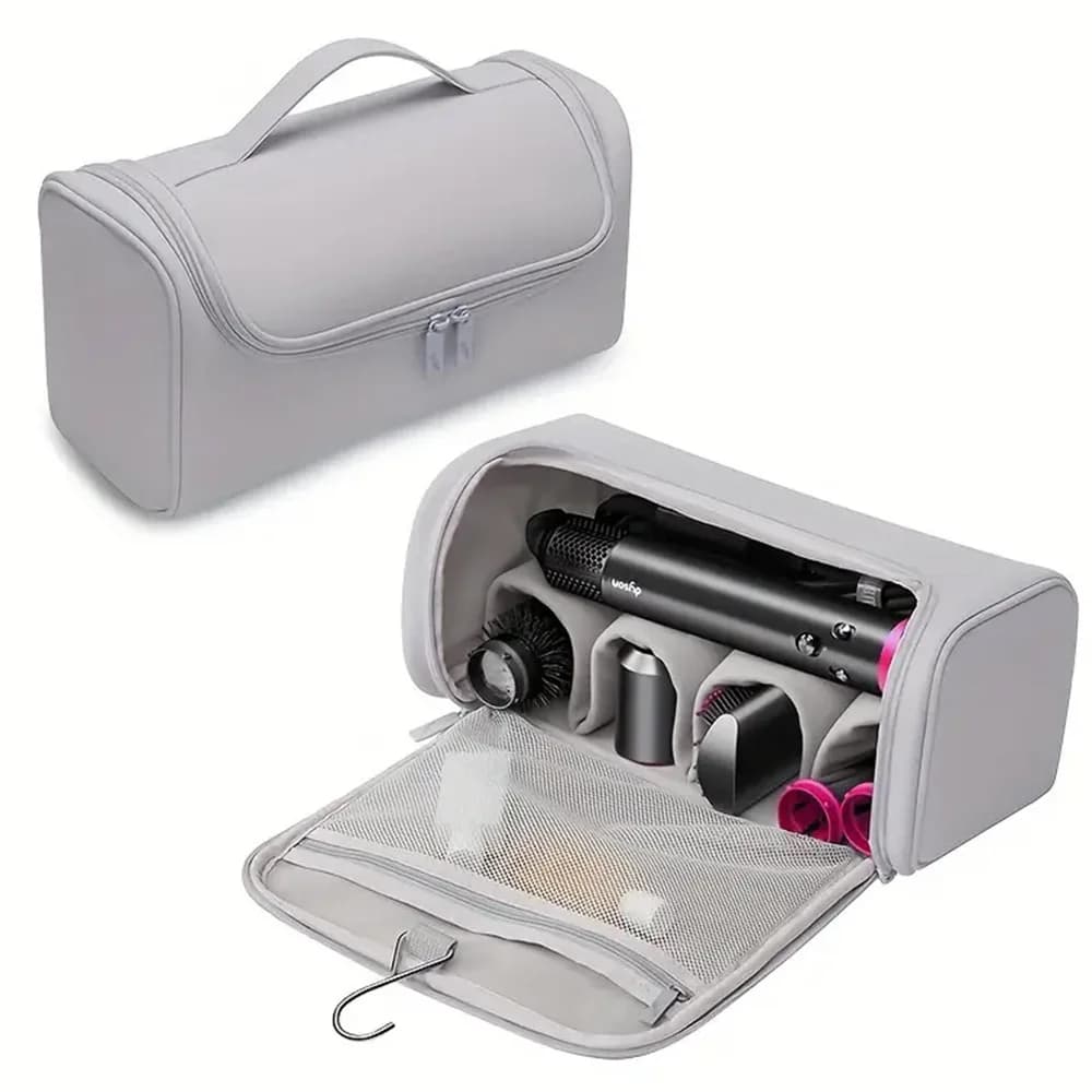 Dyson Hair Dryer Case PU Leather Storage Bag Waterproof Shockproof Organizer for Blow Dryer Hanging Hook Curling Iron Dryer Bag