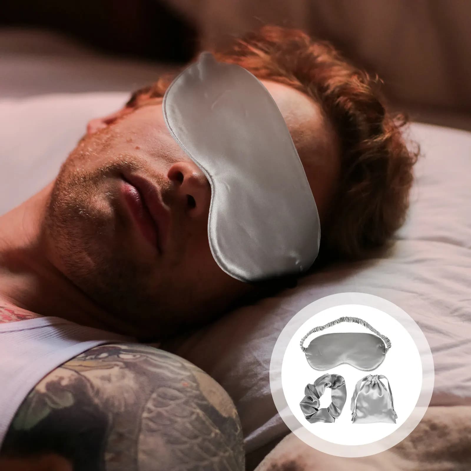 Set di 3 Maschere per Dormire con Elastici, Tessuto Morbido, Ausilio per Viaggi, Benda per Occhi con Elastico per Capelli e Borsa Portaoggetti