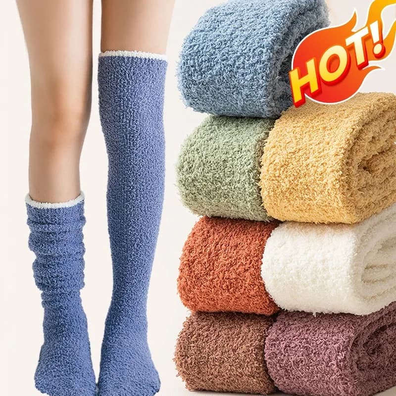 Long socks in winter coral fleece for women plush winter warm thigh thick knees socks warm socks sock high to sleep at home