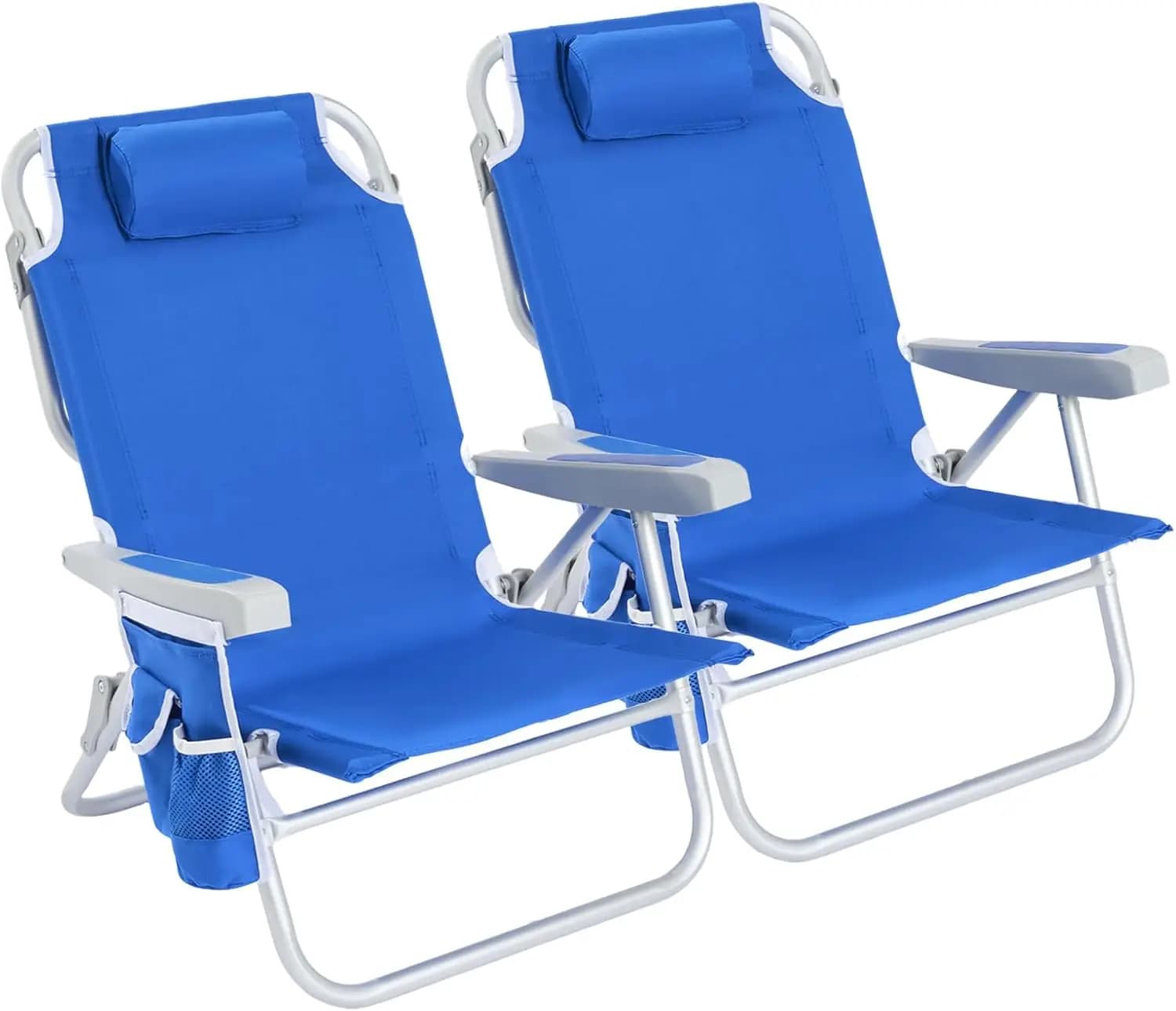 Sedia da Spiaggia Bassa (Confezione da 2), Reclinabile a 5 Posizioni, Pieghevole Portatile con Borsa Termica e Portabicchieri, Robusta (Capacità 159 kg), Compatta per Spiaggia, Campeggio, Viaggi