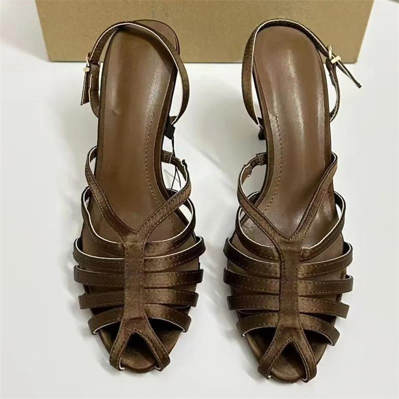 Street Style Peep Toe Narrow Band Buckle Strap Women Sandals Summer Fashion Thin High Heels Striptease Slides Shoes