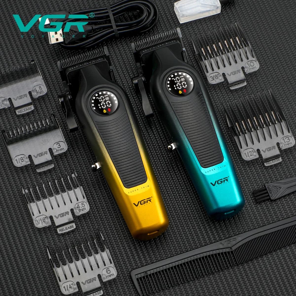 VGR V196 Men's Professional Haircut DLC Led Display Cordless USB Ceramic Blade Haircutting Machine Barba Trimmer