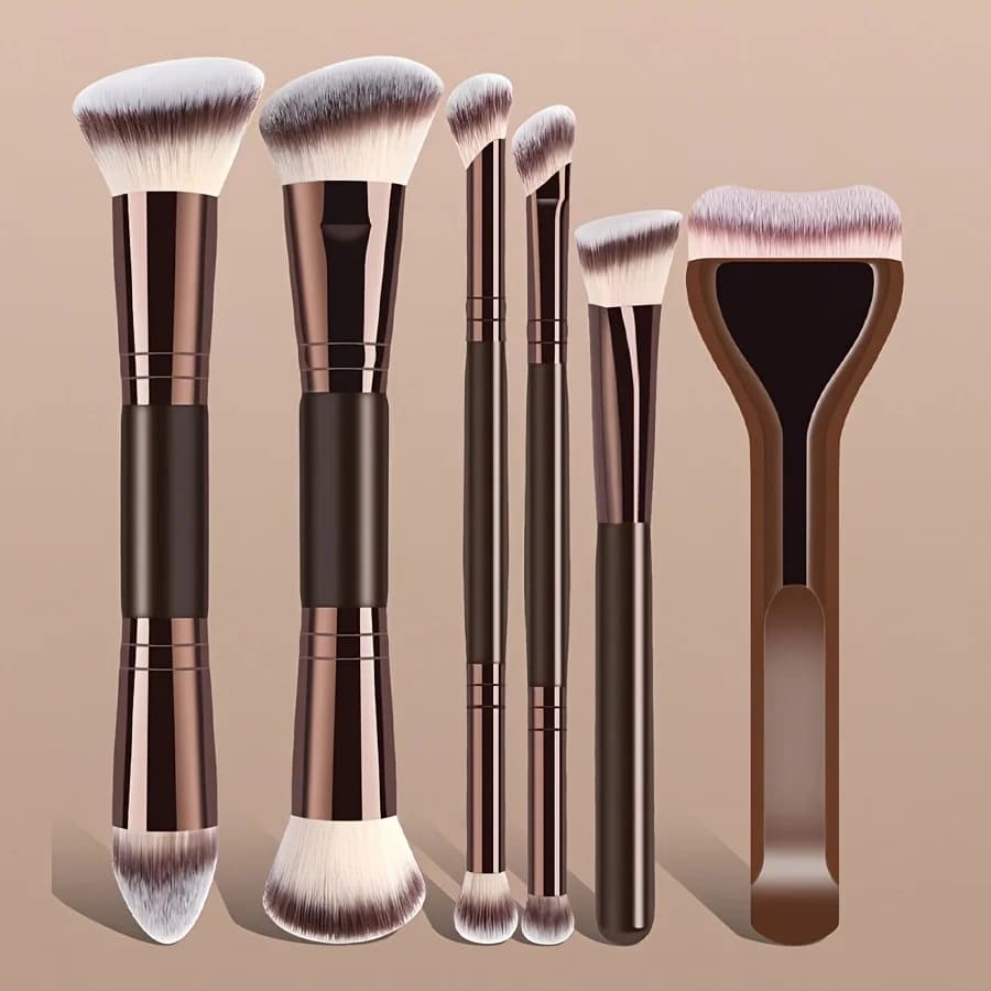 Set di pennelli per trucco a doppia punta, 6 pezzi, pennello per fondotinta, pennello per correttore, pennello per contorno, adatto ai principianti, nessuna spreco di polvere Beauty T