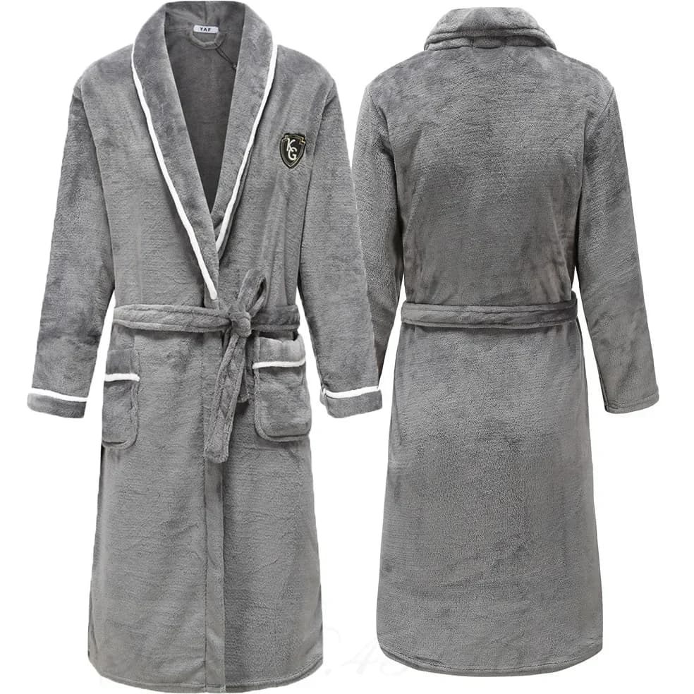 PLUS SIZE Flannel Men Robe Lounge Wear Thicken Warm Coral Fleece Sleepwear Nightwear Lingerie Loose Bathrobe Gown Home Clothes