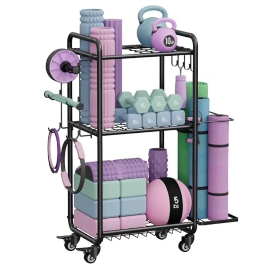 Rack Multifunzionale per Palestra Domestica - Porta Tappetini Yoga, Porta Manubri e Attrezzature per Allenamento con Struttura Resistente