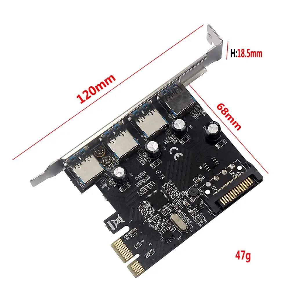 4 Ports PCI-E to USB 3.0 Hub Adapter Converter Equip High Current Power Board for PC Upgrade