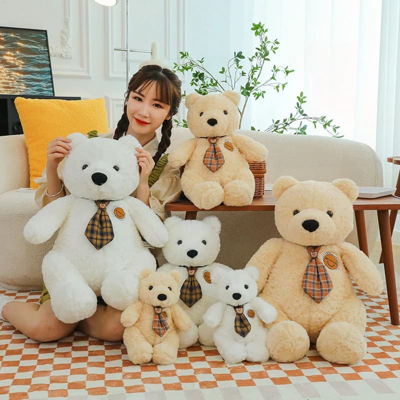 Simpatico orsetto di peluche in peluche Kawaii con farfallino, cuscino, peluche per bambini, compleanno, regalo di Natale, adorabile orso dei cartoni animati