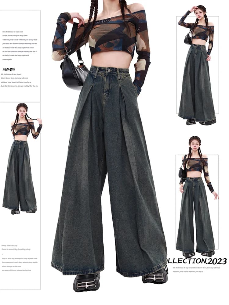Jeans blu Y2k da donna larghi Harajuku estetico Streetwear 2000s pantaloni Oversize in Denim pantaloni Jeans larghi vestiti Vintage