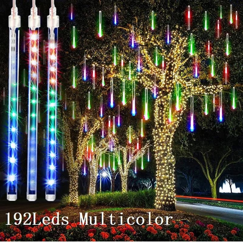 8 tubi 192 LED pioggia di meteoriti luci a pioggia gocce di pioggia che cadono fata stringa Iciclelights Halloween Natale vacanze decorazioni per la casa