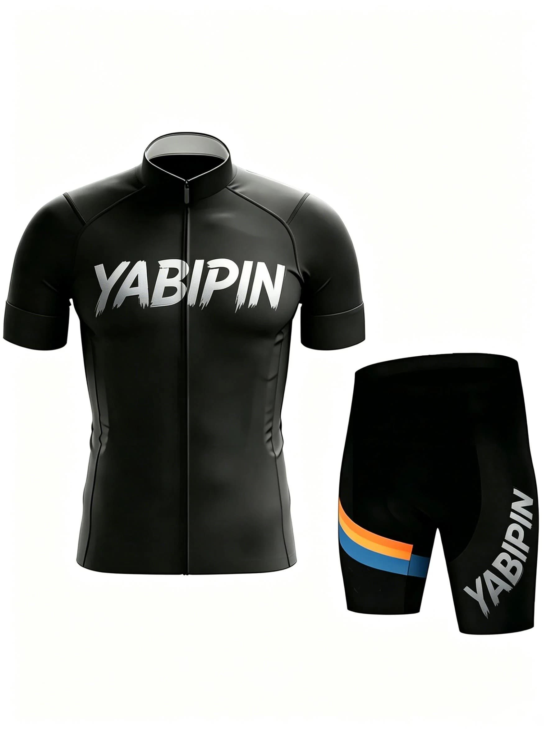 Set di maglia e pantaloncini da ciclismo con stampa di lettere da uomo, traspirante, ad asciugatura rapida, in 2 pezzi, per bici da esterno